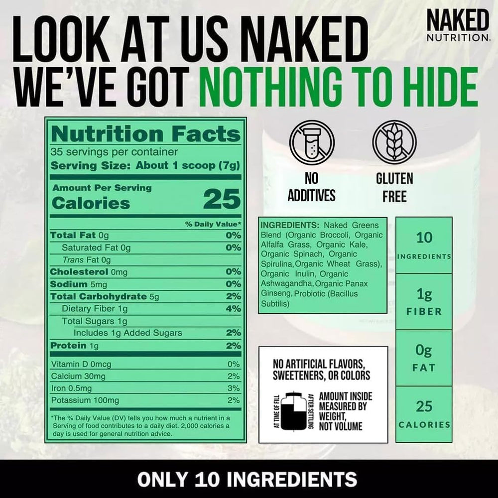 NAKED Super Greens powder being poured into a glass of water for a quick boost