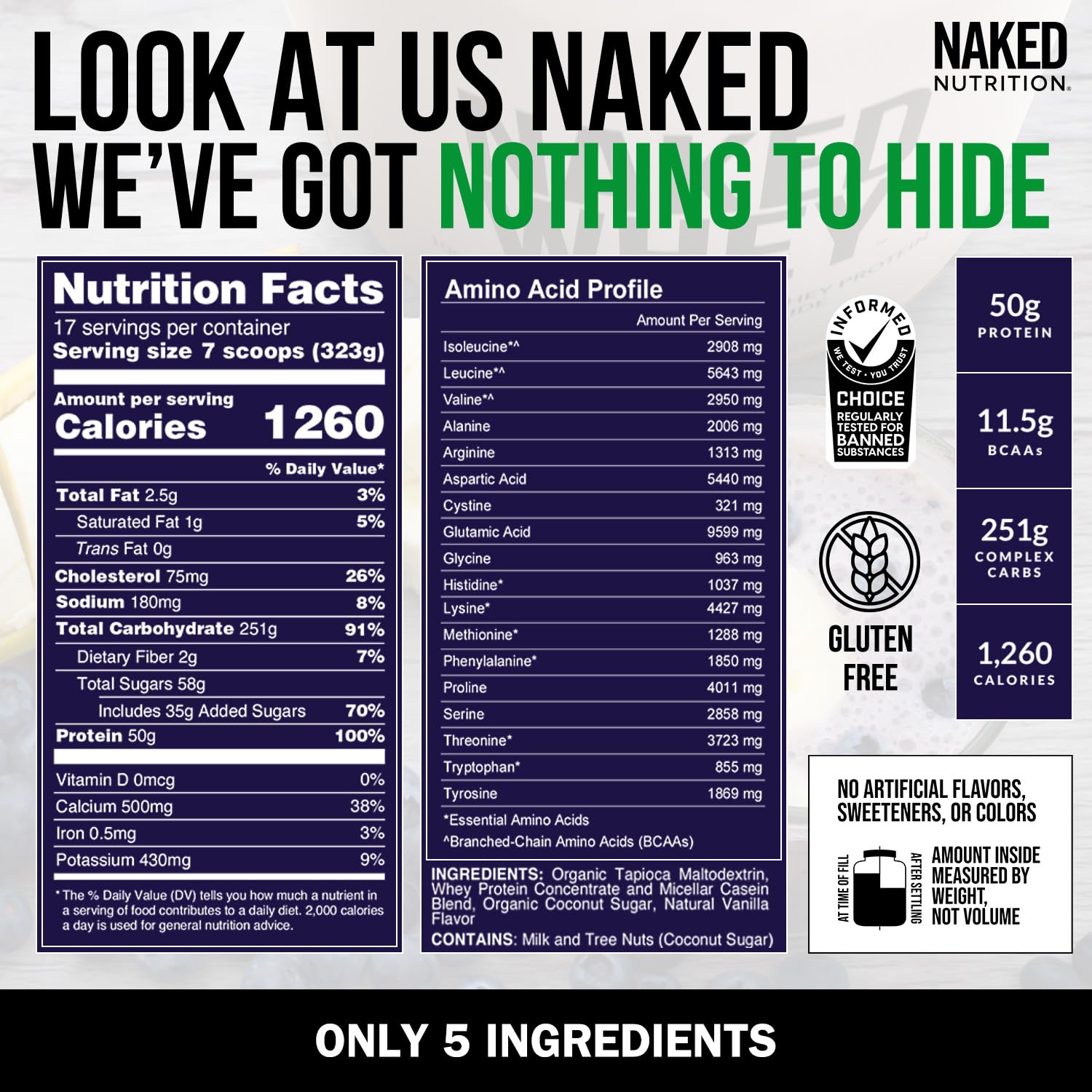 NAKED Vanilla Mass bulk packaging emphasizing 12 lb value.