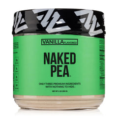 NAKED Vanilla Pea Protein bag full view highlights three-ingredient formula for clean vegan protein
