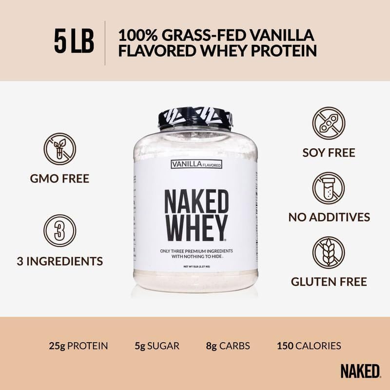 NAKED Vanilla Whey in a shaker cup for smooth vanilla shakes
