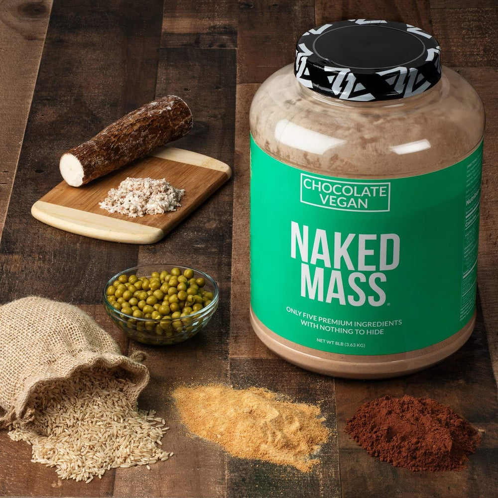 NAKED Vegan Mass ingredients panel showing clean plant-based components