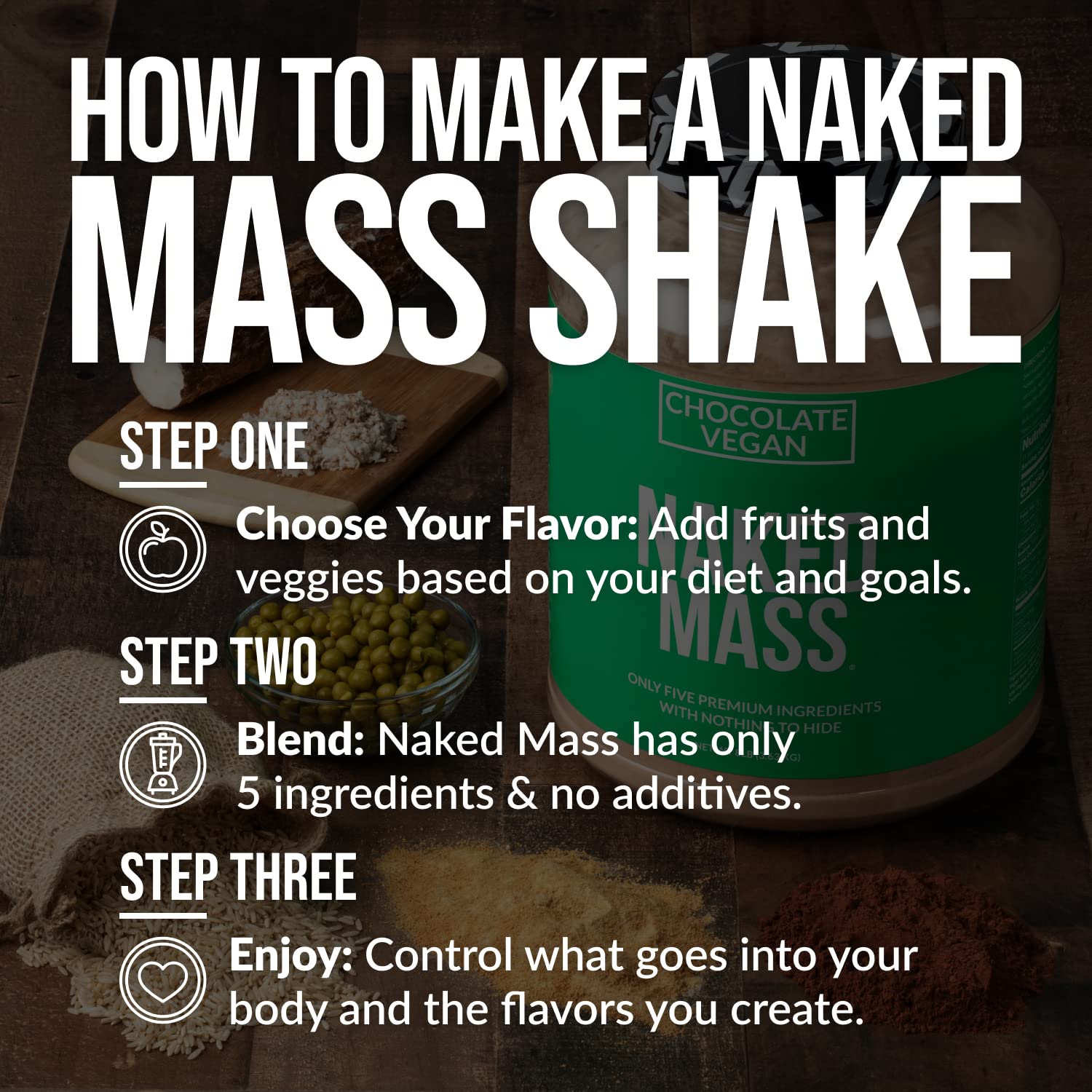 NAKED Vegan Mass gluten-free and dairy-free labeling