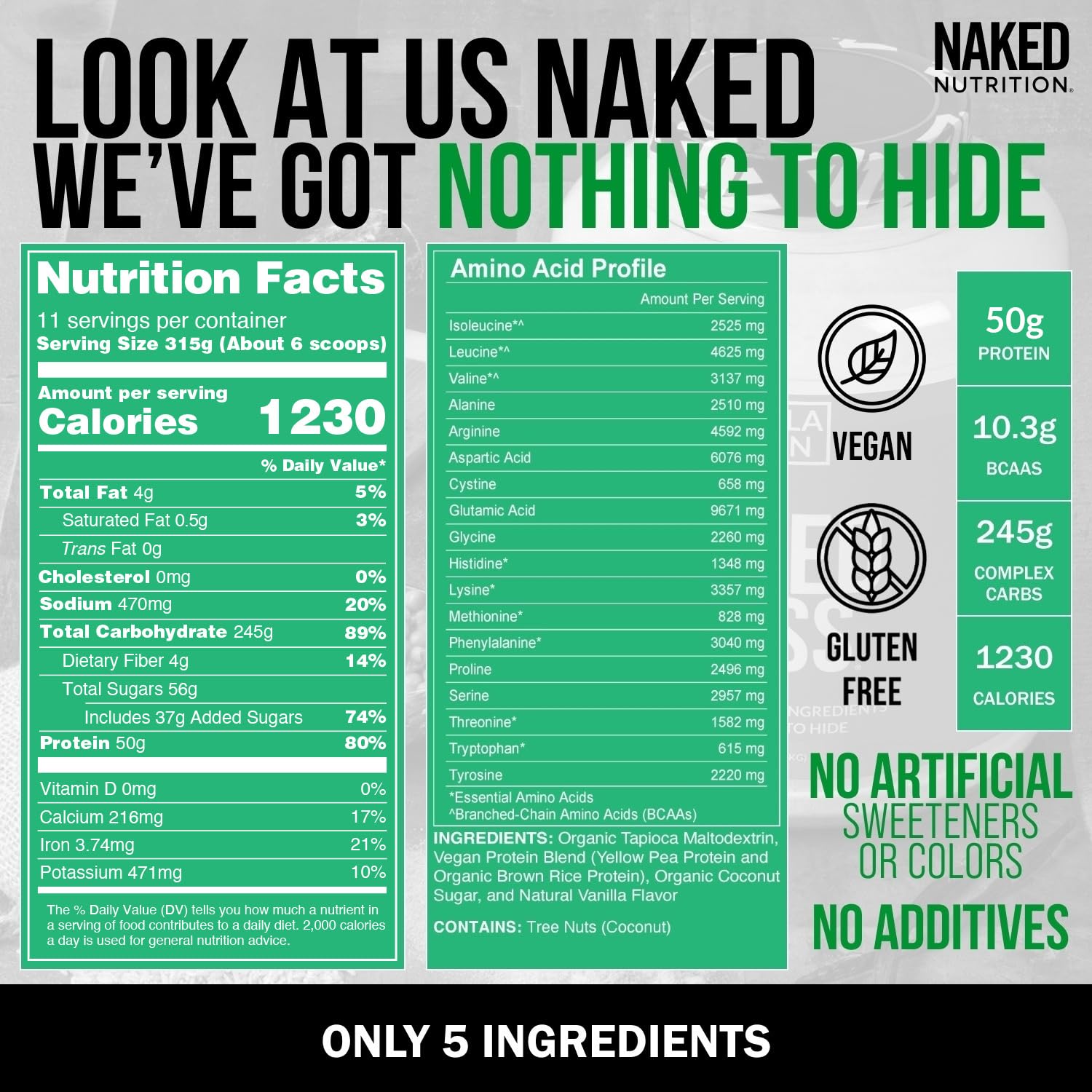 Gluten-free tapioca maltodextrin carb source in NAKED Vegan Mass vanilla
