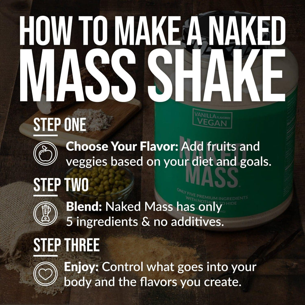 Packaging view of NAKED Vegan Mass vanilla emphasizes clean ingredients