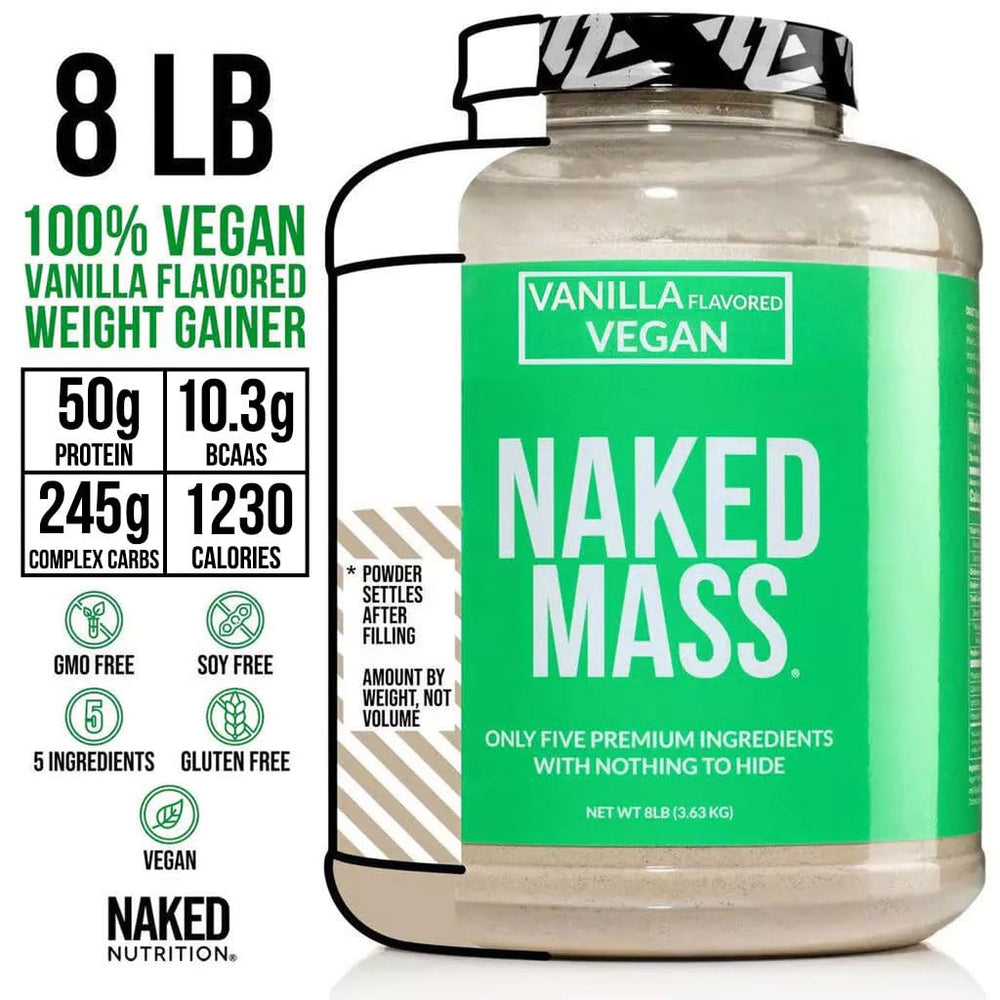 Scoop dispensing for NAKED Vegan Mass vanilla powder enabling consistent portions