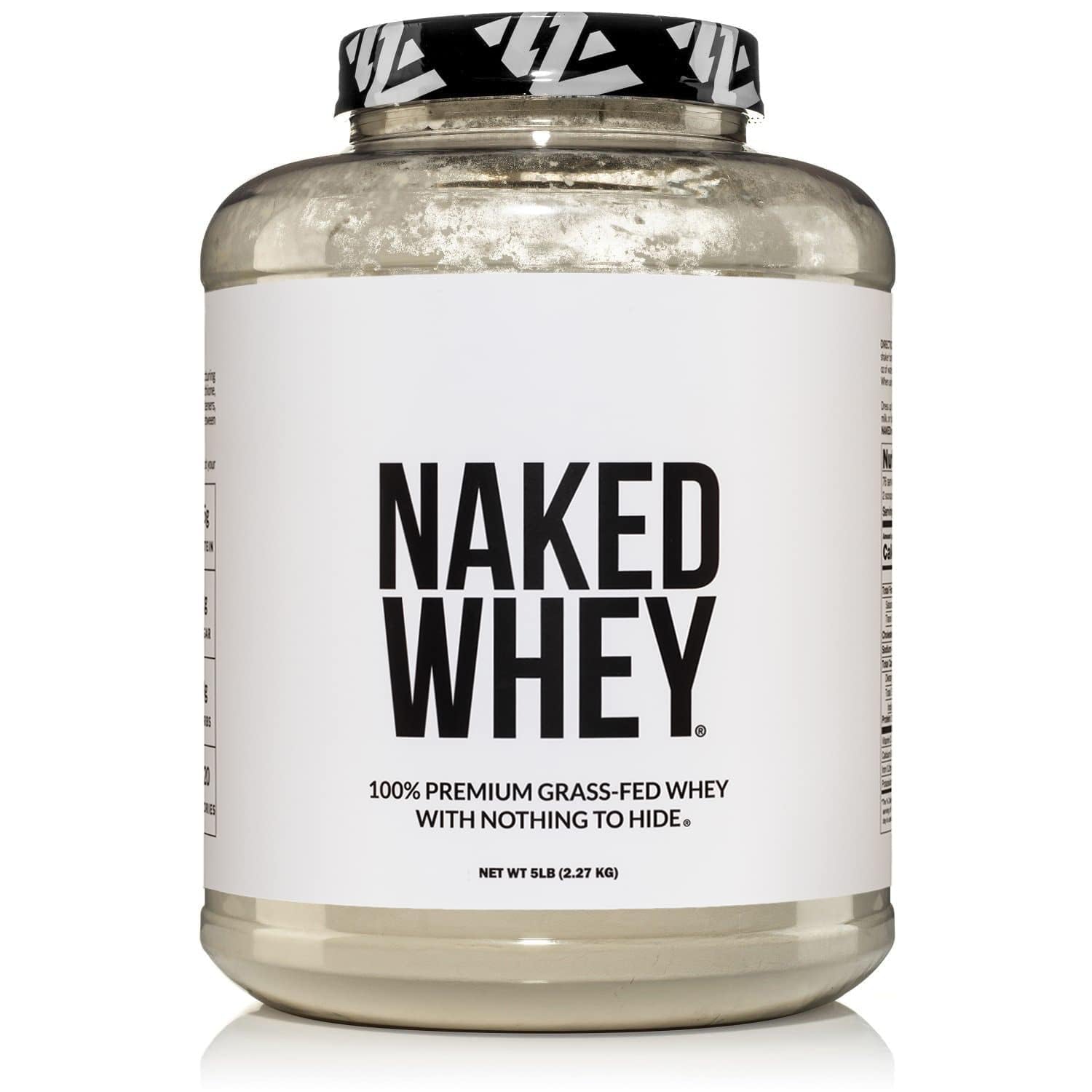 NAKED WHEY 5LB container front view showing pure grass-fed protein for muscle support.