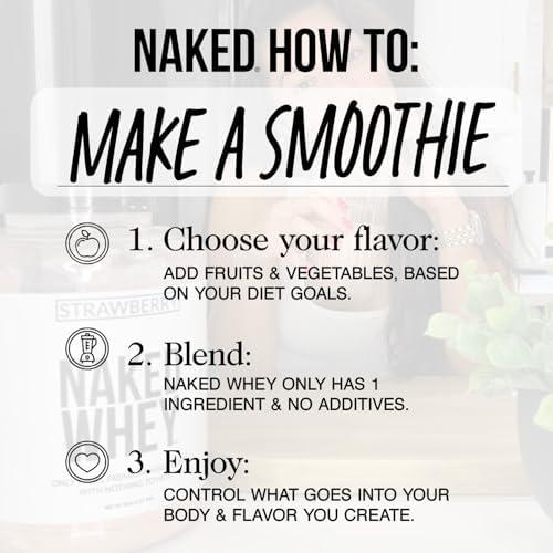 NAKED Whey no artificial additives badge signals clean ingredients.