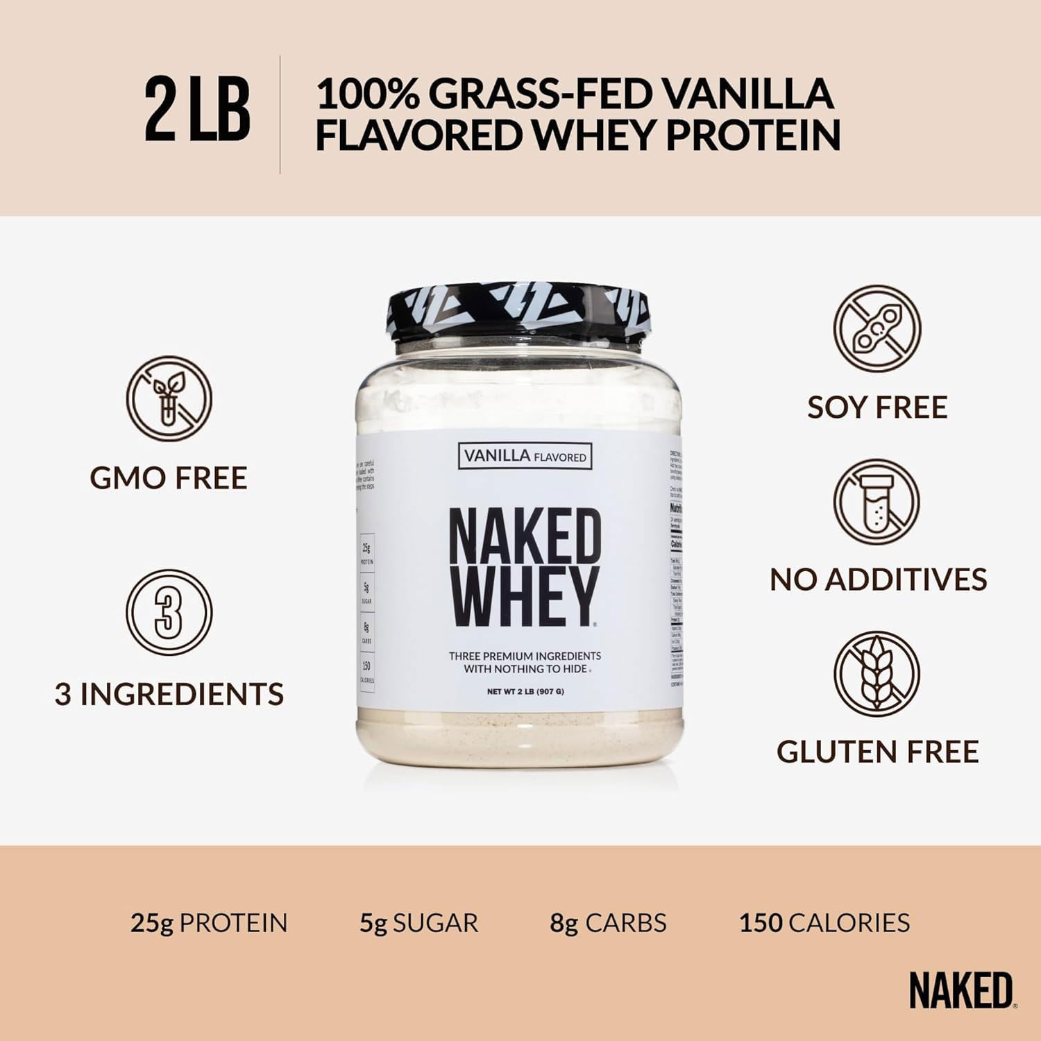 NAKED Whey Vanilla scoop and shaker for easy mixing