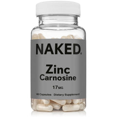 NAKED Zinc Carnosine bottle showcases the clean vegan supplement for digestive support.