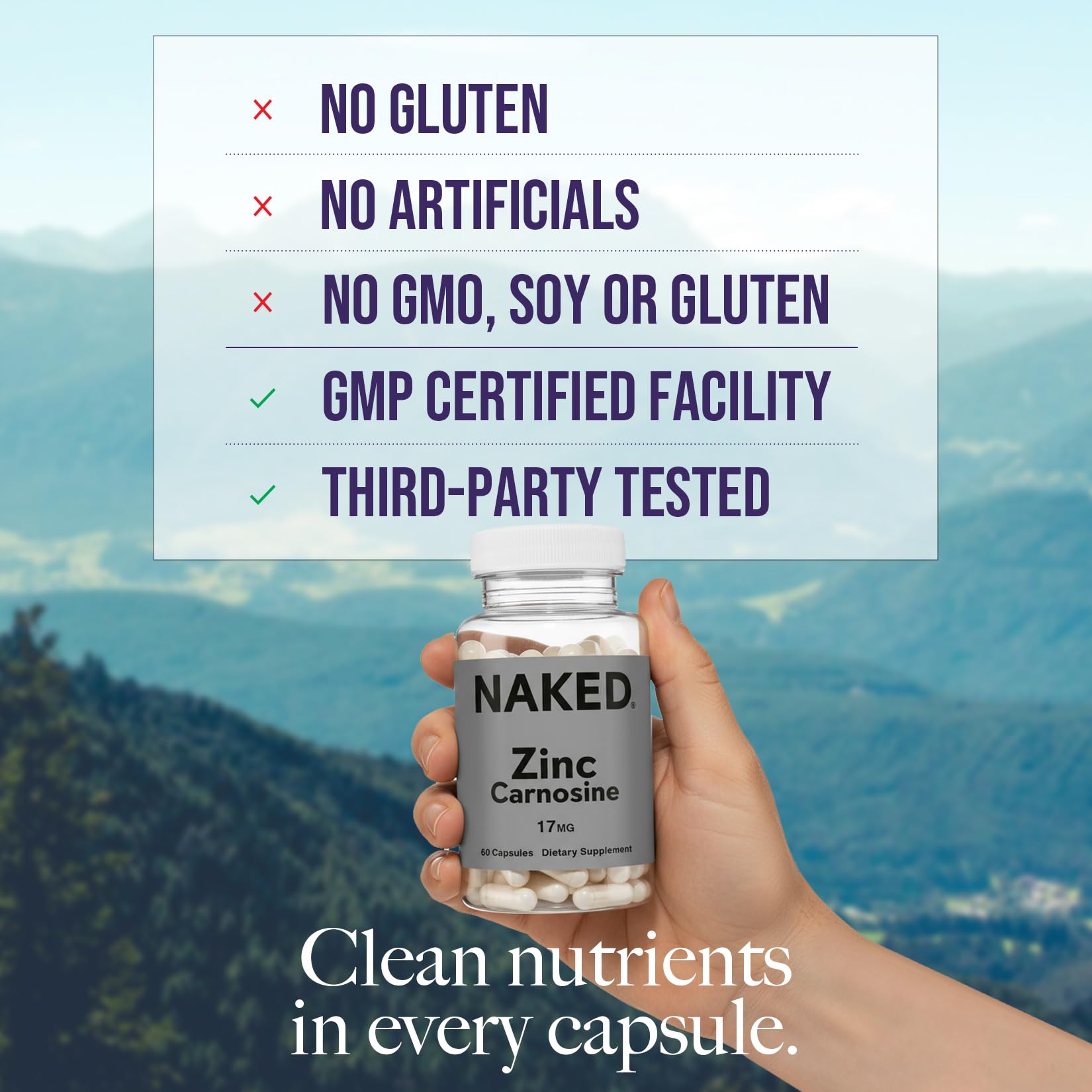 NAKED Zinc Carnosine capsules offer easy swallowing and targeted gut lining support.