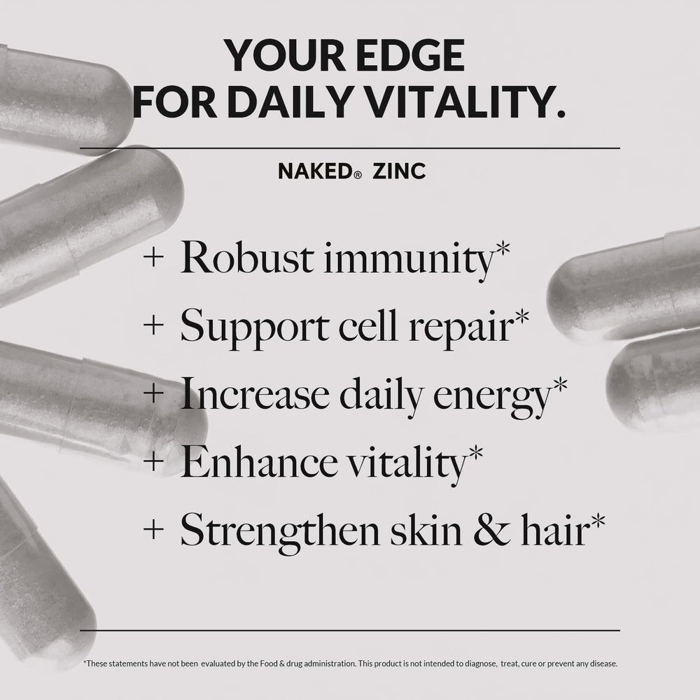 NAKED Zinc Carnosine ingredients label highlights minimal, clean ingredients with no additives.