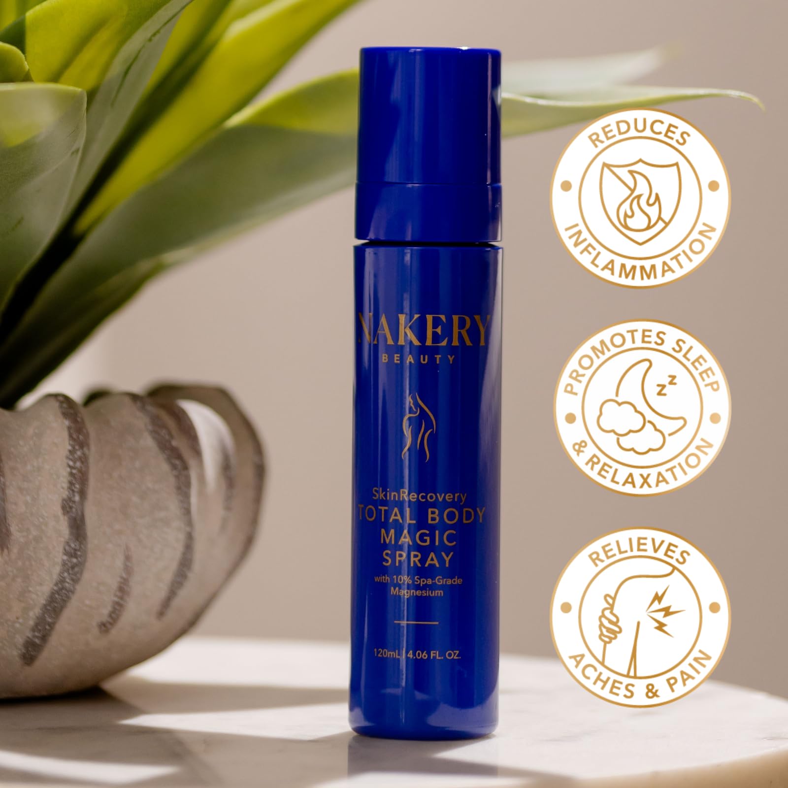 Nakery Total Body Magic Magnesium Spray absorbs quickly for on-the-go comfort.