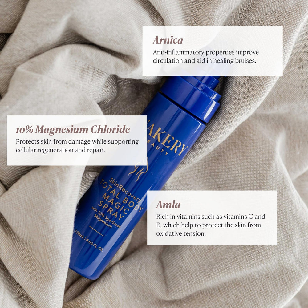 Nakery Total Body Magic Magnesium Spray supports sleep with calming botanicals and soothing scent.