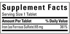 Nalkot Nature Made Iron 65 mg, packaging image showing gluten-free formula and no artificial additives