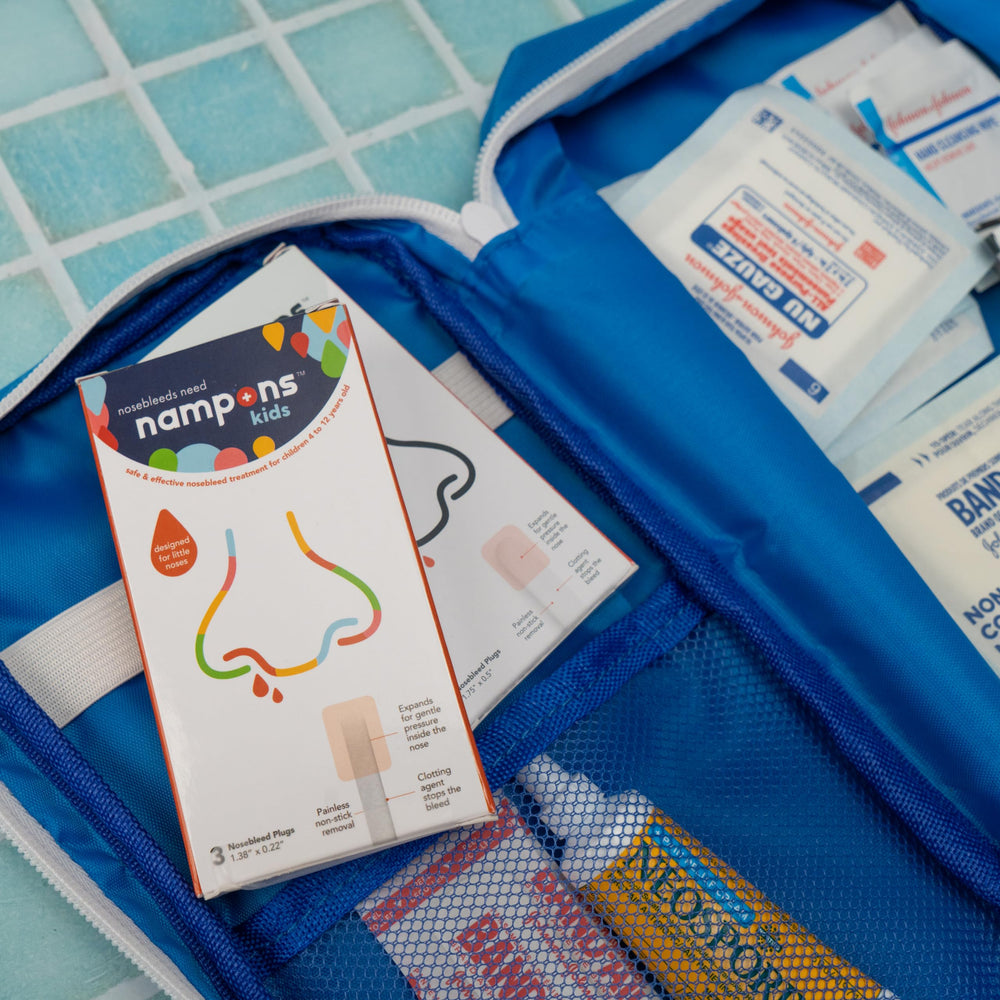 Nampons hypoallergenic clotting agent detail highlighting child-friendly formulation.