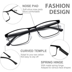 NaNaKo gafas de lectura; marco rectangular de metal, estilo clásico para oficina