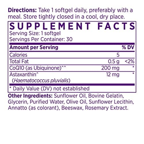 NAOMI Astaxanthin-CoQ10 capsules closeup highlighting heart, immune, and brain benefits