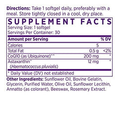 NAOMI Astaxanthin-CoQ10 capsules closeup highlighting heart, immune, and brain benefits
