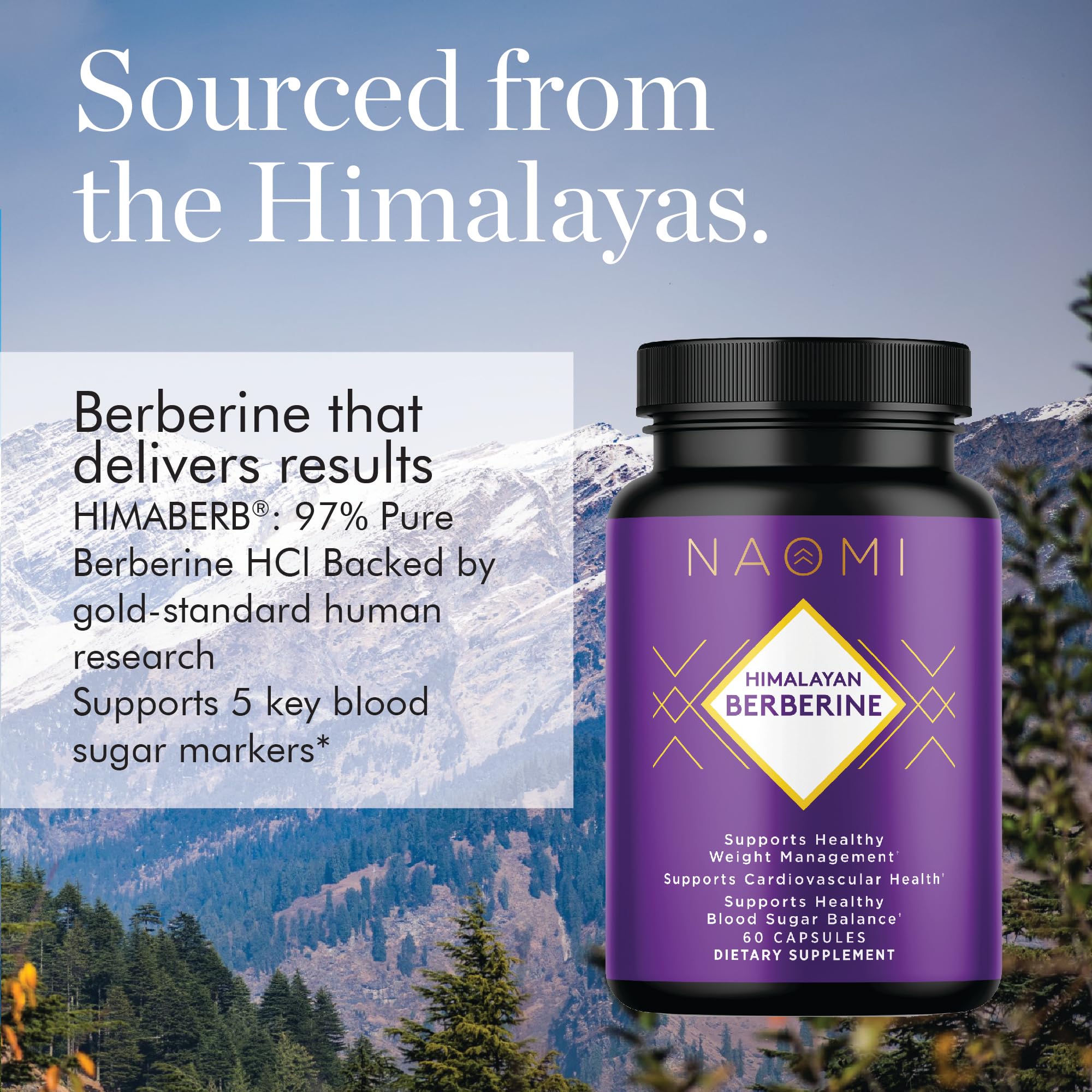 NAOMI berberine HCl 97% purity label, high-purity formula.