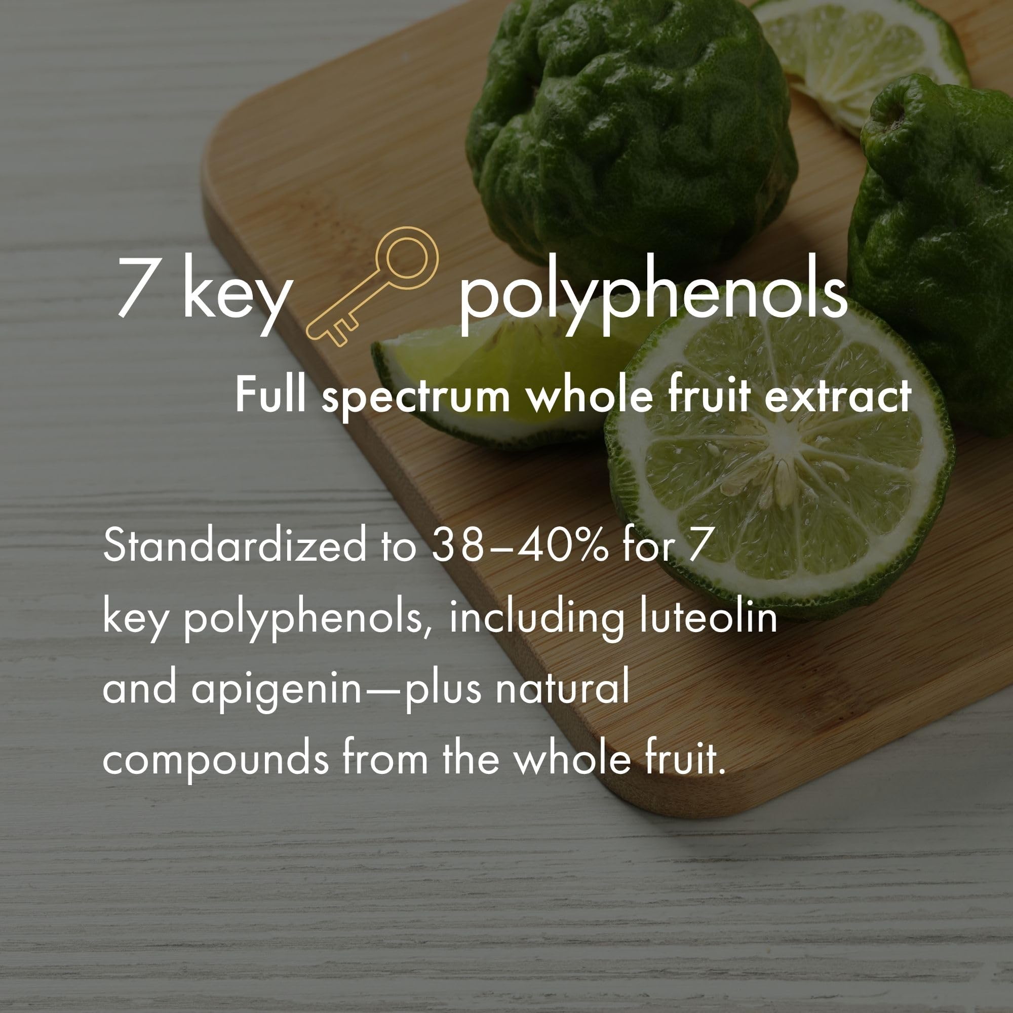 NAOMI BergAmore graphic of 7 polyphenols and bergamot benefits.