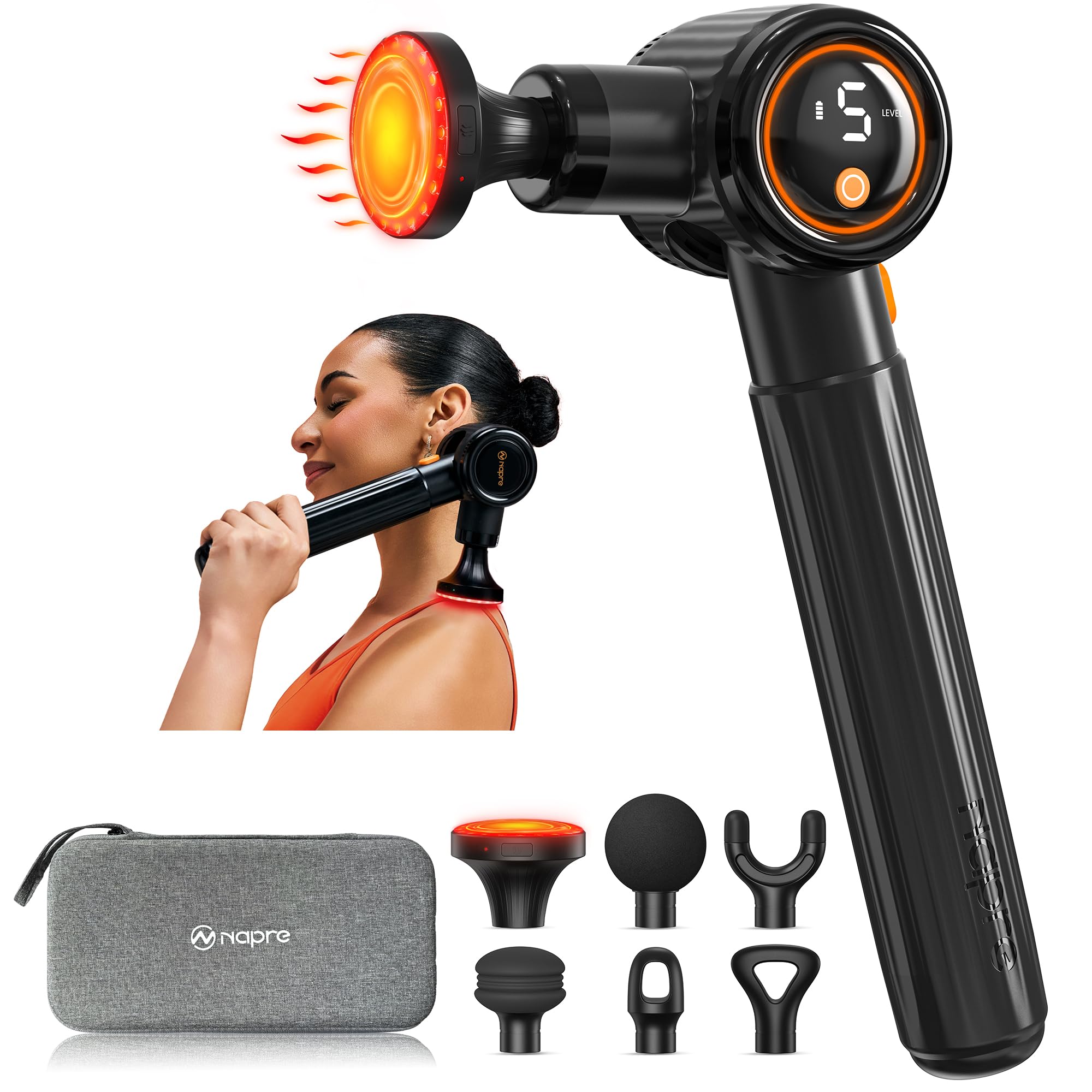 NAPRE heat head delivers soothing warmth for targeted muscle relaxation.