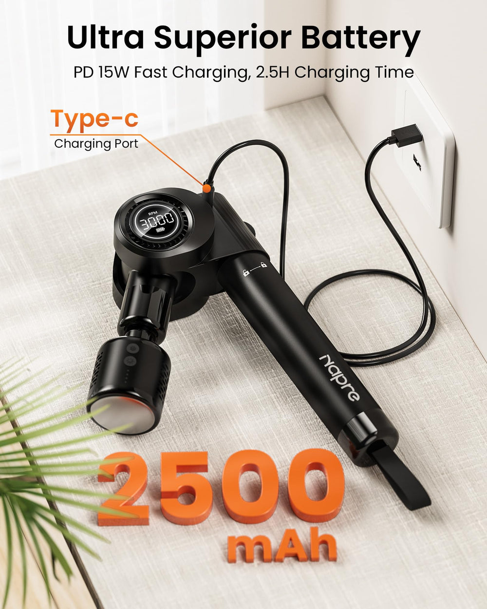 NAPRE 2500mAh battery delivers hours of use between charges for flexibility.