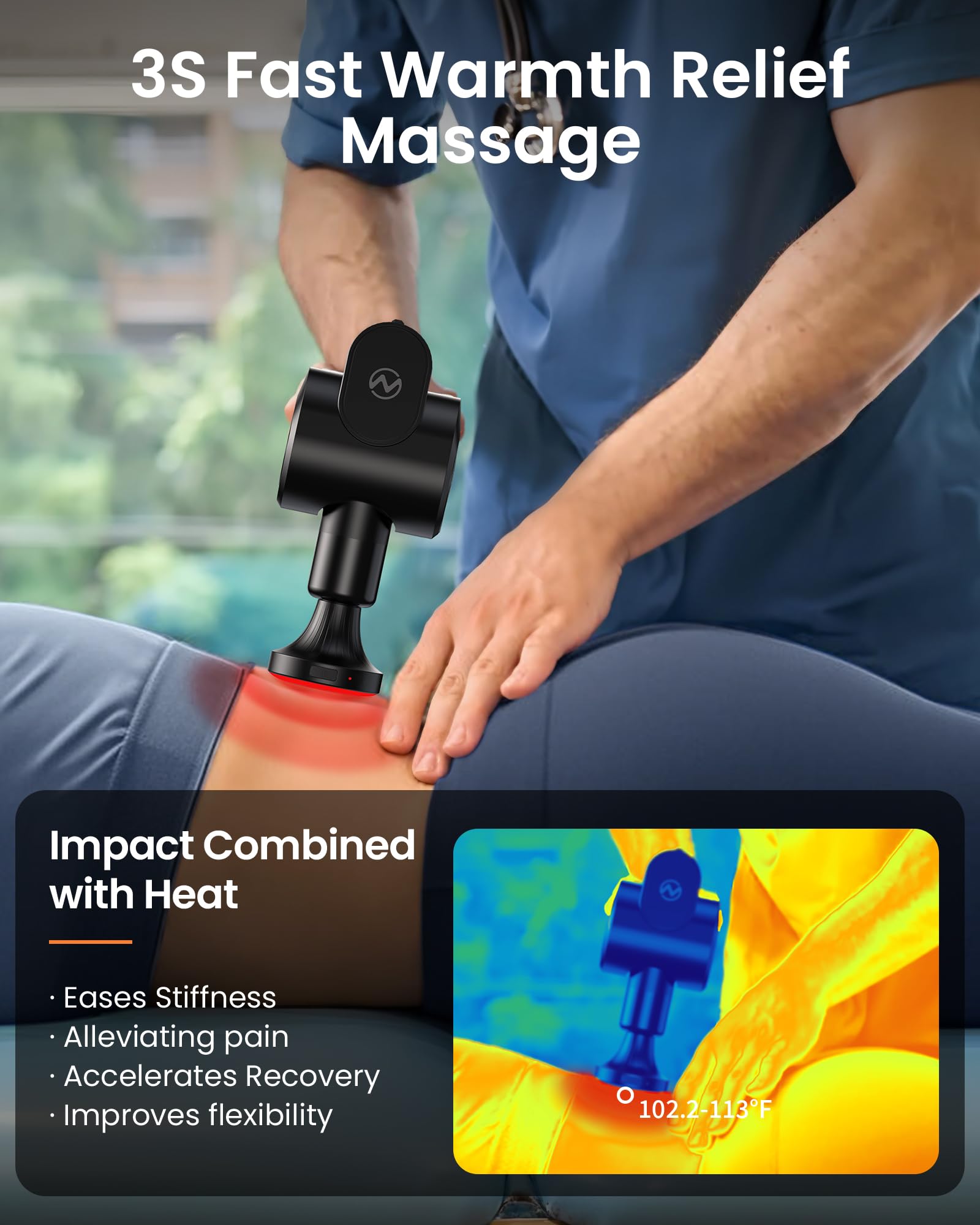 NAPRE massage gun with 32 speeds displayed on LED screen.