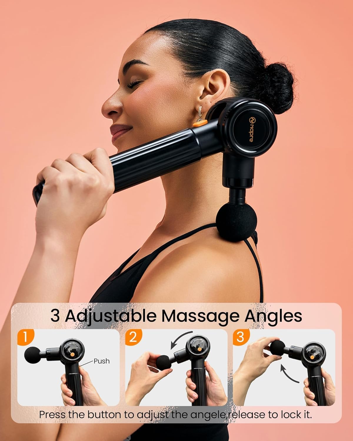 NAPRE Massage Gun with adjustable angles targets shoulders, back, and hips