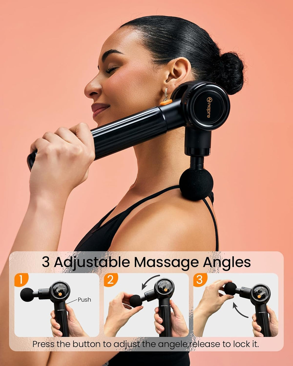 NAPRE Massage Gun with adjustable angles targets shoulders, back, and hips