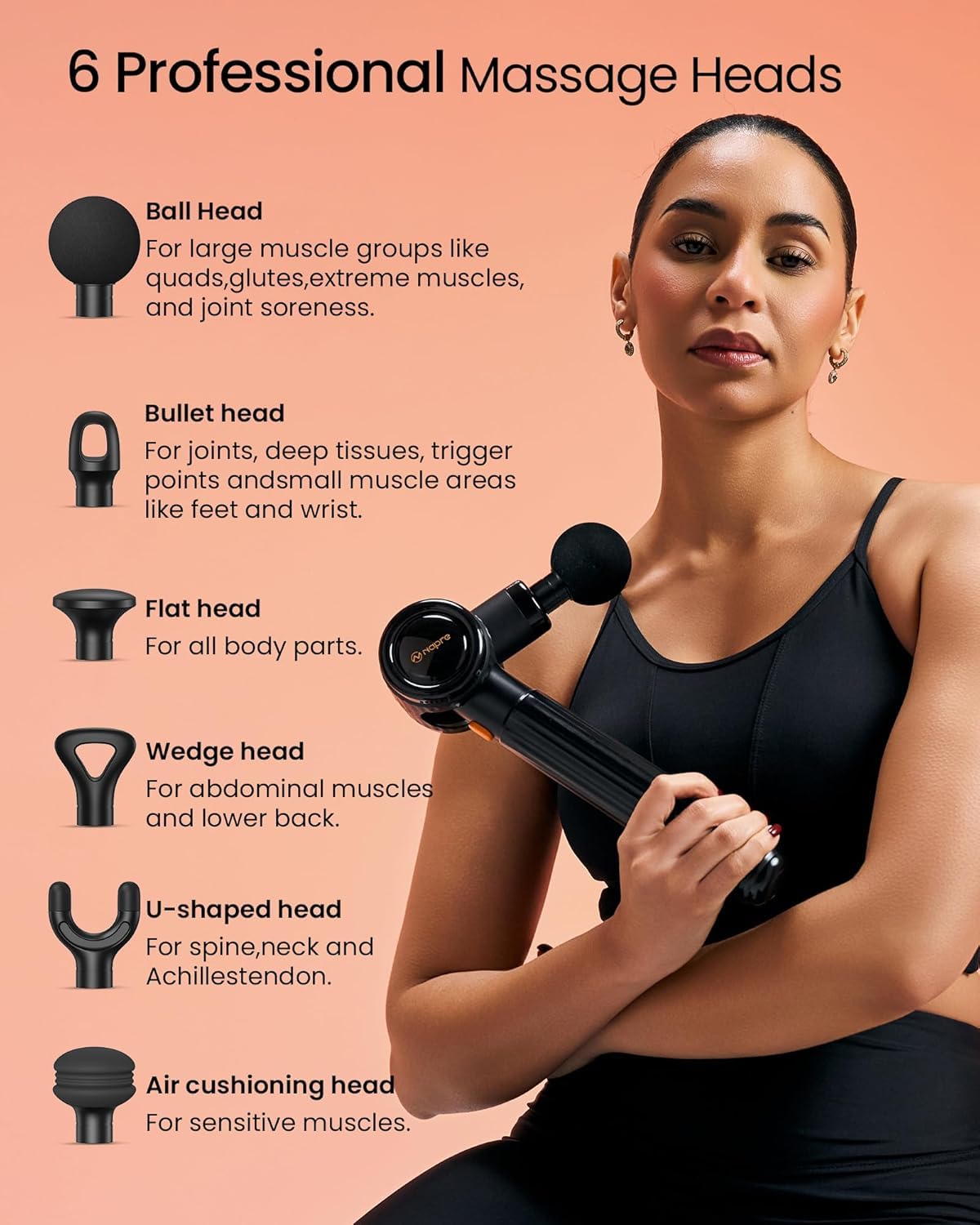 NAPRE Massage Gun features an ergonomic design for comfortable extended use