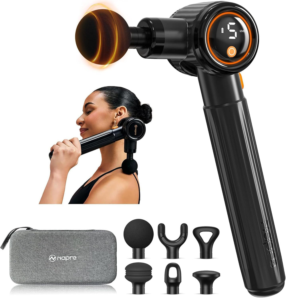 NAPRE Massage Gun with extension handle enables precise back access and full-body reach