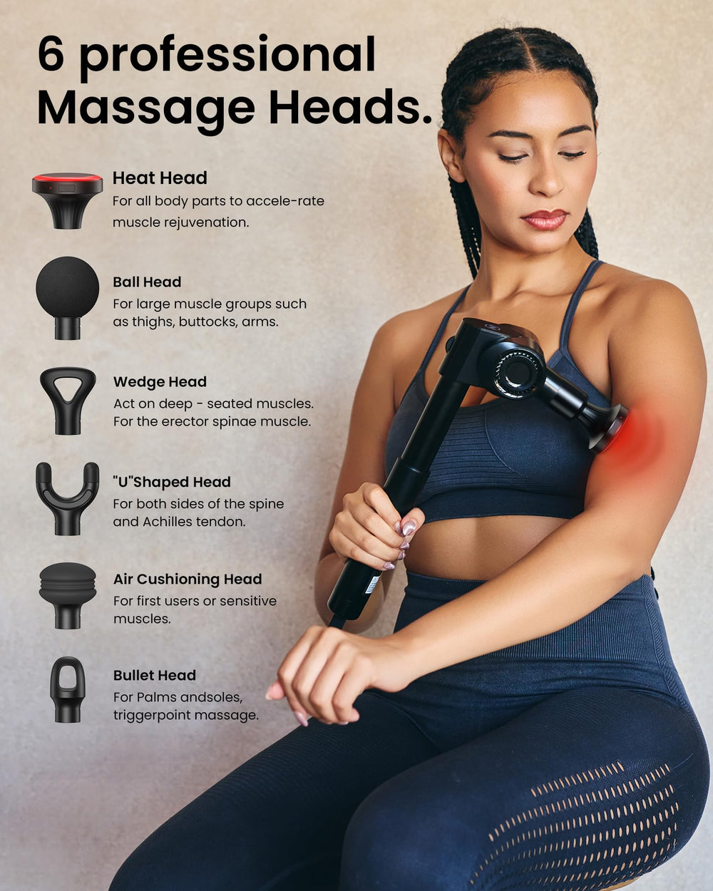 NAPRE massage gun being used on shoulder demonstrates versatile use.