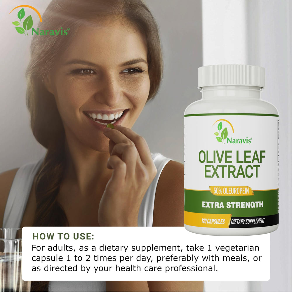 Naravis dried olive leaves illustrating natural source and purity.