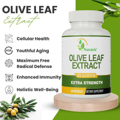 Naravis Olive Leaf Extract bottle on shelf with potency label.