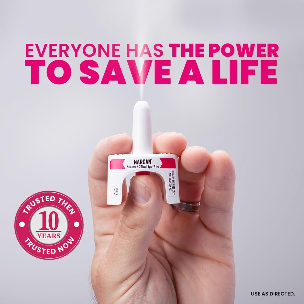 Close-up of NARCAN Nasal Spray used by responders for rapid action.