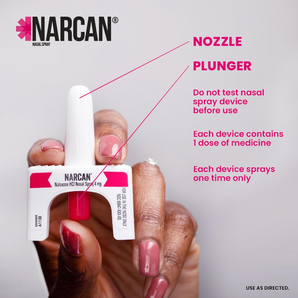 Two-dose NARCAN package illustrating quick, non-injection administration.
