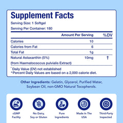NasaBeahava Astaxanthin capsules close-up shows 10 mg dosage per serving.