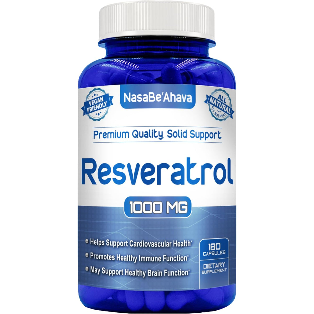 NasaBeahava Resveratrol capsules in a bottle for easy daily antioxidant support.