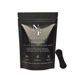 Nasflo nasal strips in black packaging for quick congestion relief on the go.