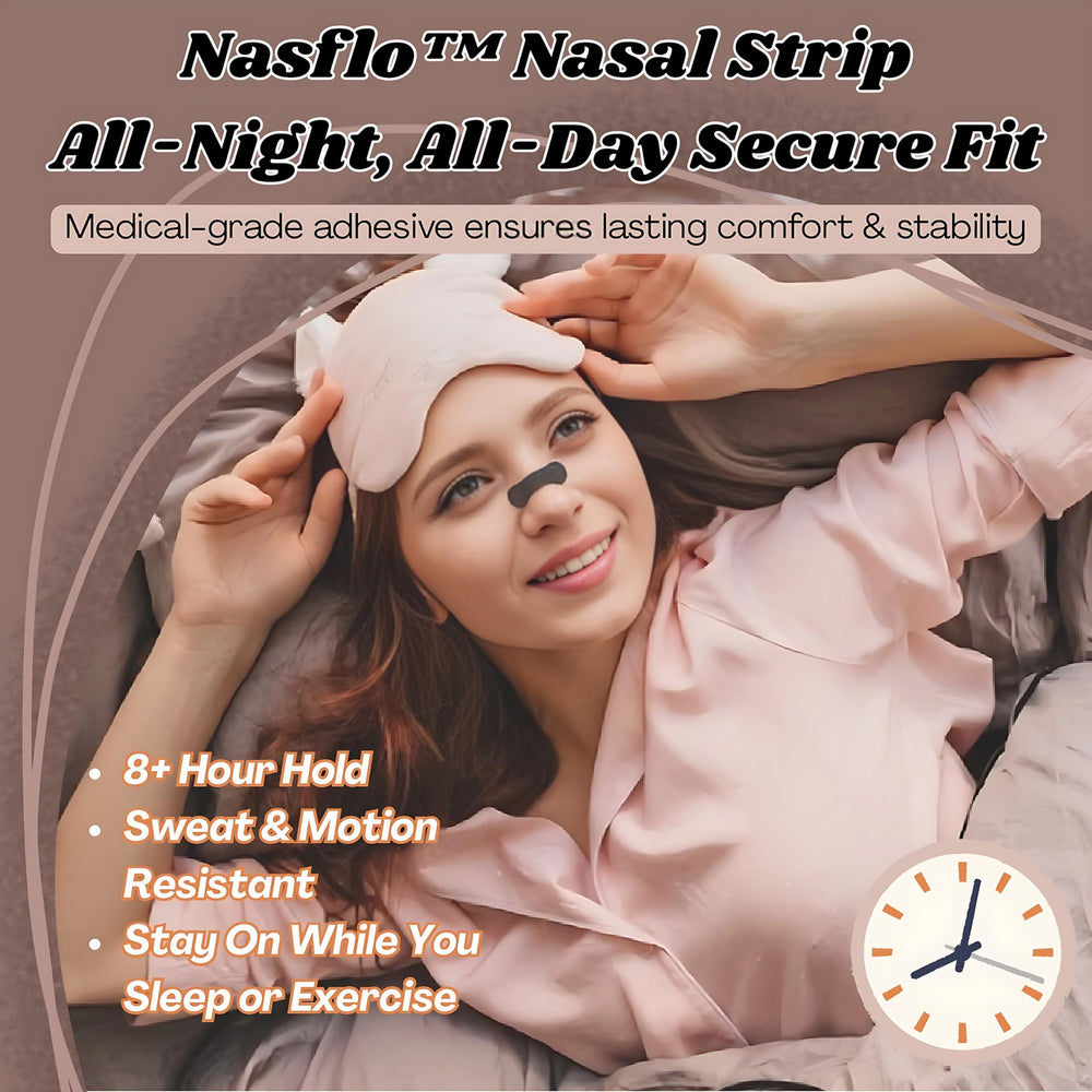 Nasflo nasal strips scene at night for better rest.