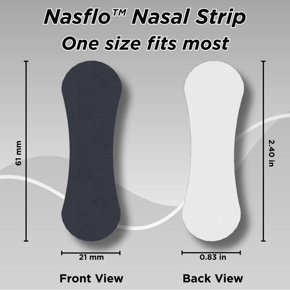 Nasflo nasal strips applied on the nose for easier breathing.