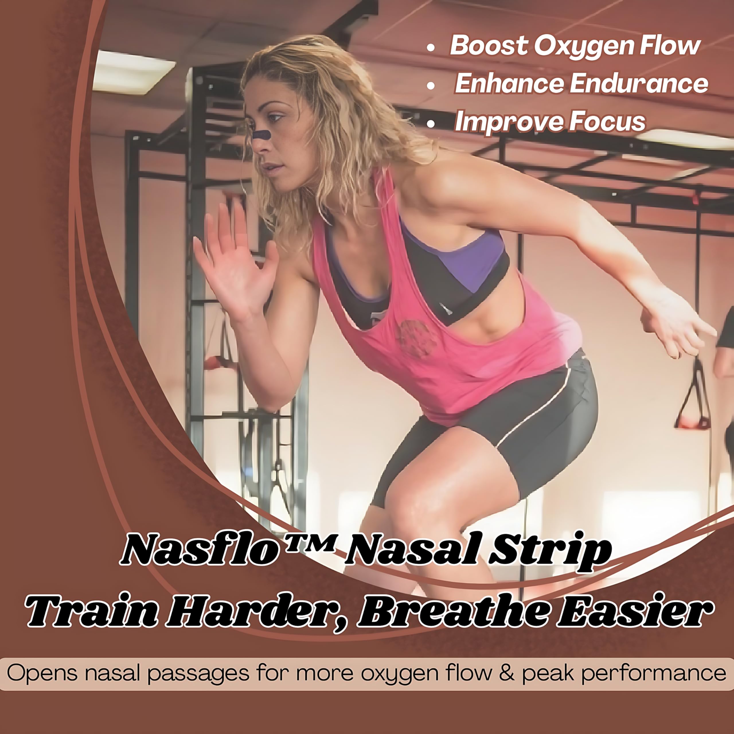 Nasflo nasal strips with sweat-proof adhesive during outdoor activity.