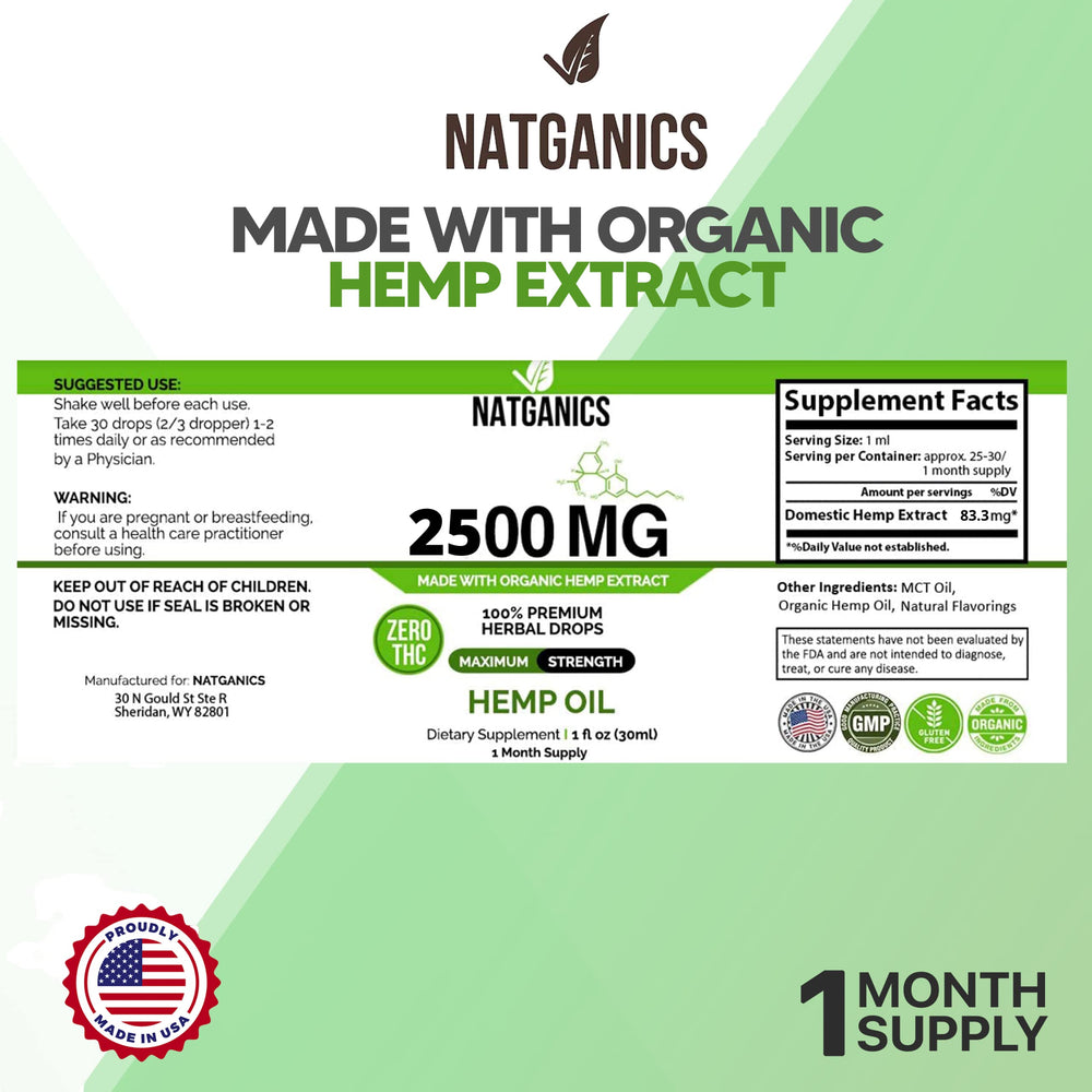 Natganics hemp oil drops being dispensed for quick daily use.