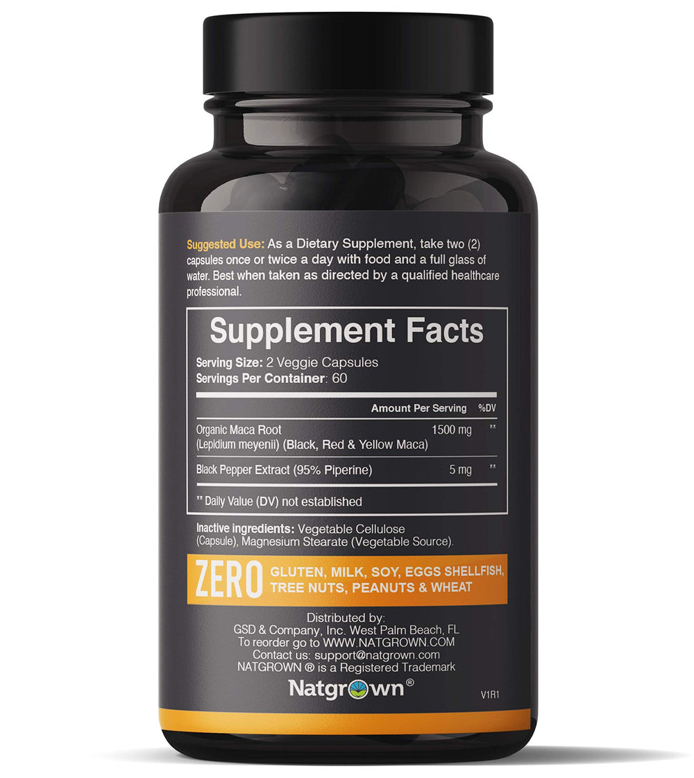 Natgrown maca root blend with red, yellow, and black varieties for vitality.