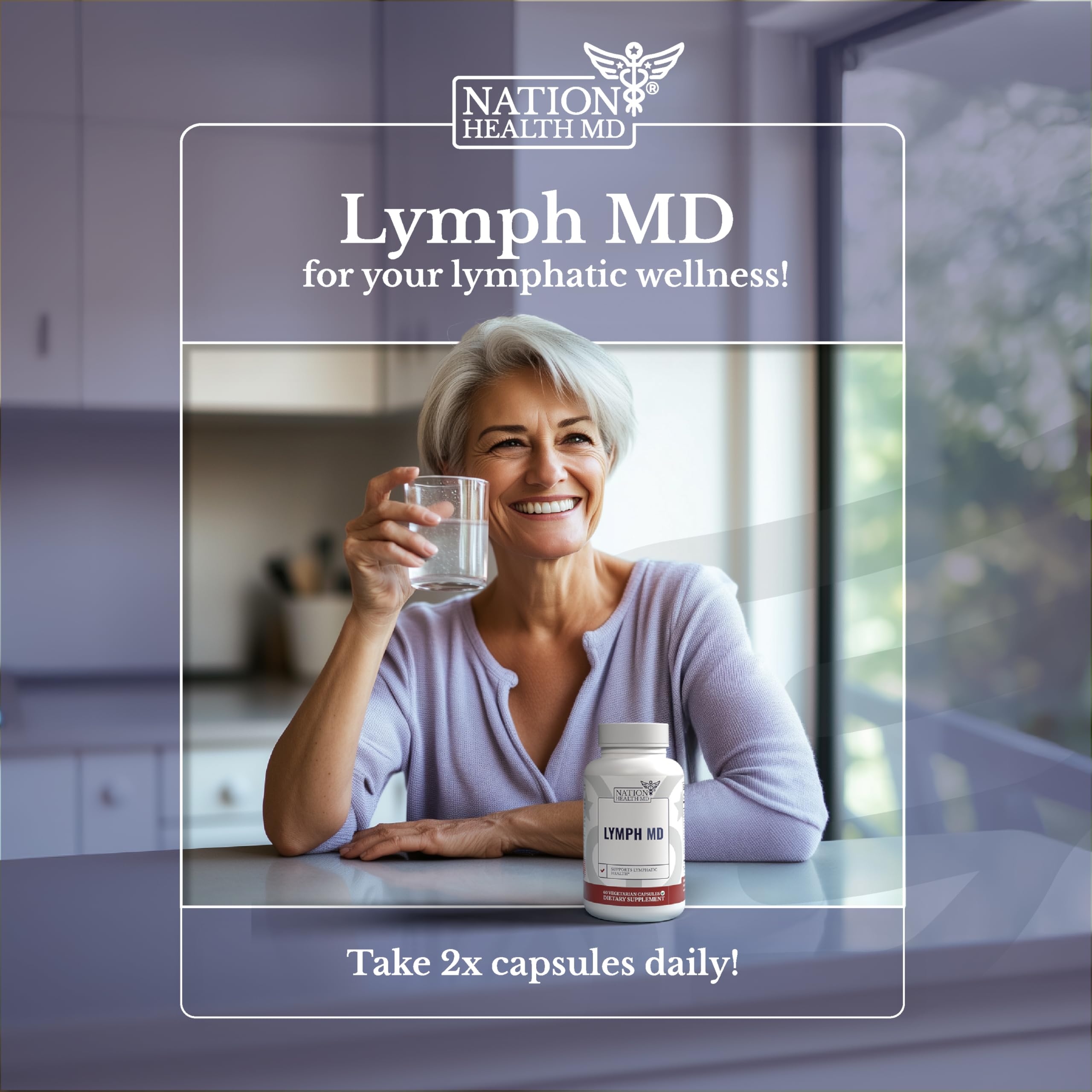 Nation Health MD Lymph MD bottle on a clean countertop.