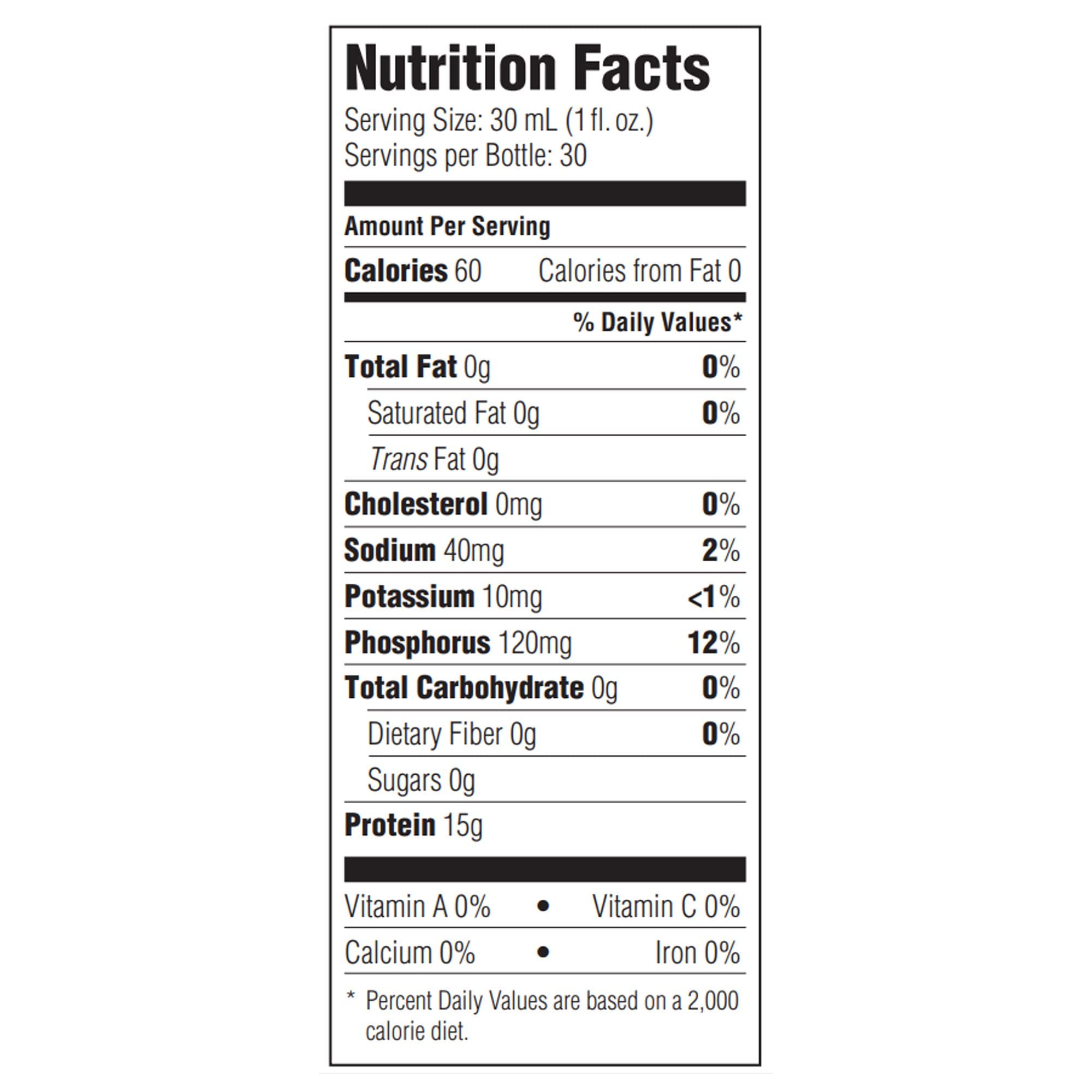 National Nutrition ProSource NoCarb liquid protein nutrition-facts panel.