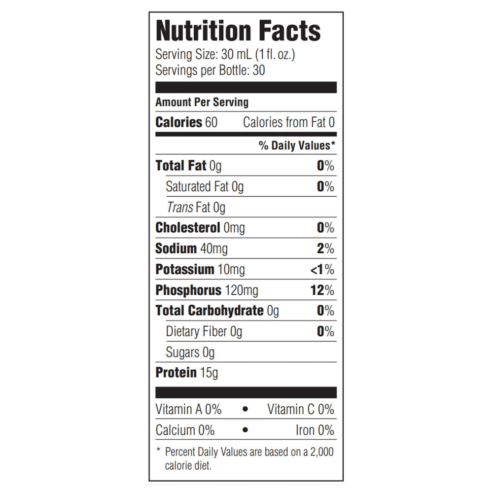National Nutrition ProSource NoCarb liquid protein nutrition-facts panel.