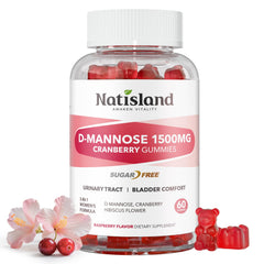 NATISLAND D Mannose with Cranberry gummies bottle on desk for easy daily use