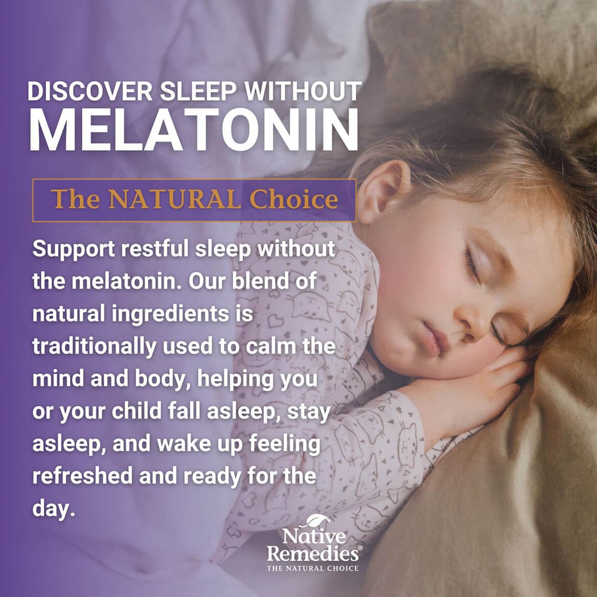 Native Remedies Melatonin-Free Sleep Gummies bottle beside glass of water for night use.