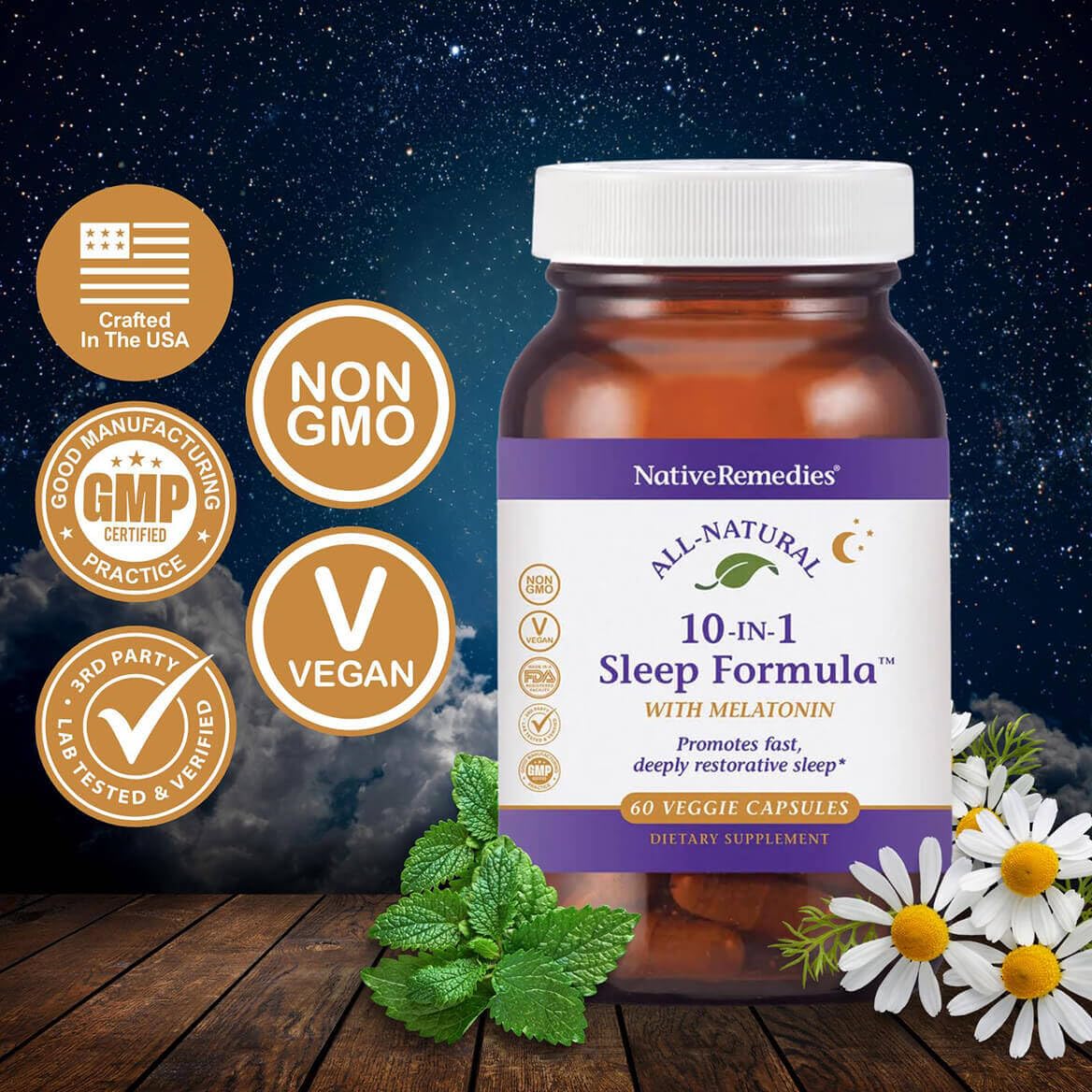 Native Remedies sleep capsules close-up showing a gentle, non-habit sleep aid.